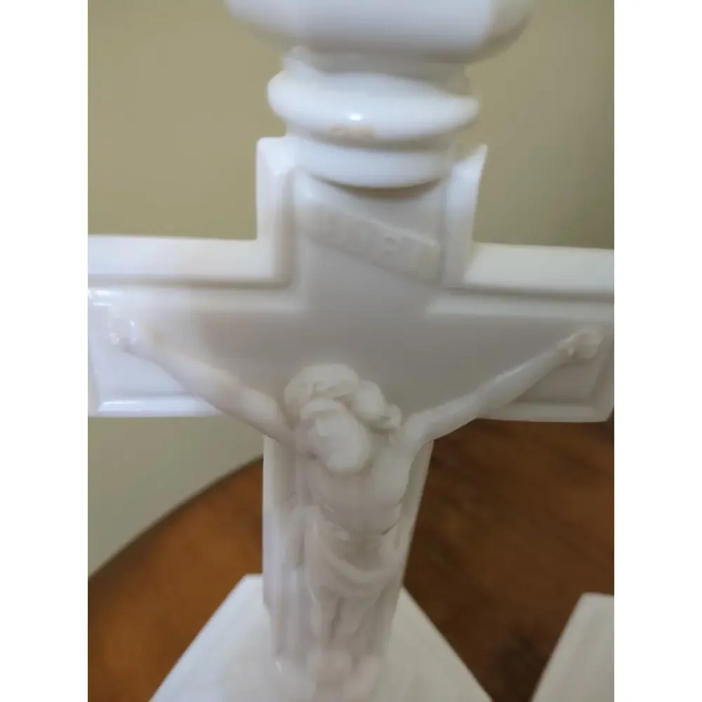 Rare Cambridge #3 Opal Crucifix Candlesticks.